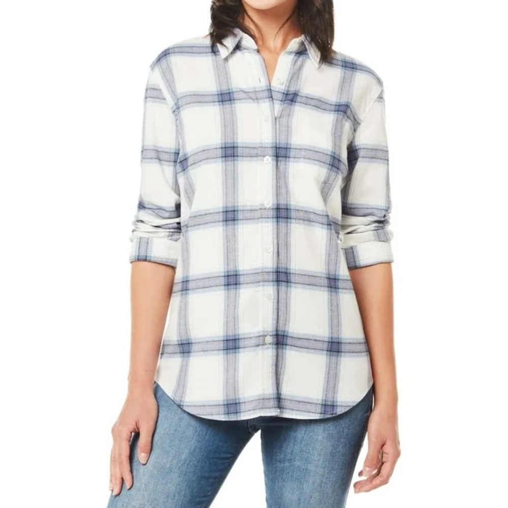 Weatherproof Vintage Comfort Stretch Flannel Button-Up Shirt Blue Plaid S